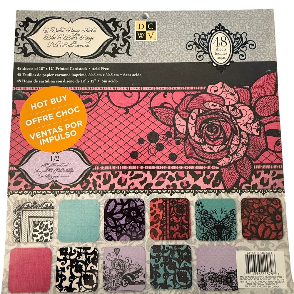 DCWV La Bella Rouge Stack 12x12 Cardstock 47 Sheets‎ Glitter Foil CP-012-00591